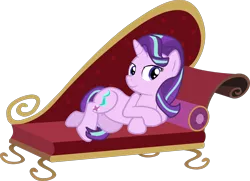 Size: 2000x1445 | Tagged: safe, artist:drugzrbad, artist:exe2001, artist:grapefruitface1, derpibooru import, starlight glimmer, pony, unicorn, base used, couch, draw me like one of your french girls, fainting couch, female, hd remake, mare, reversed, seductive pose, simple background, solo, transparent background