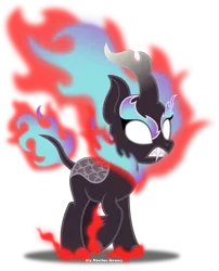 Size: 3854x4771 | Tagged: angry, artist:vector-brony, autumn blaze, blank eyes, derpibooru import, fangs, female, fire, glowing eyes, kirin, mane of fire, nirik, quadrupedal, raised hoof, safe, sharp teeth, simple background, solo, sounds of silence, teeth, transparent background, vector