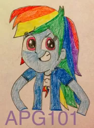 Size: 800x1084 | Tagged: safe, artist:allyprincessgirl101, derpibooru import, rainbow dash, equestria girls, solo, traditional art