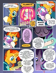 Size: 1275x1650 | Tagged: safe, artist:dsana, derpibooru import, princess flurry heart, starlight glimmer, sunburst, alicorn, pony, unicorn, comic:the shadow shard, comic, crying, glowing horn, levitation, magic, magic aura, scroll, telekinesis