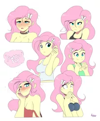 Size: 1487x1800 | Tagged: suggestive, artist:0ndshok, derpibooru import, fluttershy, equestria girls, adorasexy, blushing, bra, breasts, busty fluttershy, choker, chokershy, cleavage, clothes, collar, cute, female, frilly underwear, heart eyes, partial nudity, purple underwear, sexy, simple background, sluttershy, smiling, solo, solo female, tanktop, topless, underwear, until the choker breaks, white background, wingding eyes