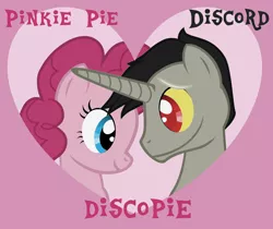 Size: 1506x1266 | Tagged: safe, derpibooru import, discord, pinkie pie, couple, discopie, female, heart, hearts and hooves day, husband and wife, love, male, pony discord, shipping, straight