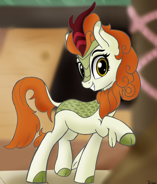 Size: 2961x3469 | Tagged: artist:vinaramic, autumn blaze, derpibooru import, female, high res, kirin, raised hoof, safe, solo, sounds of silence