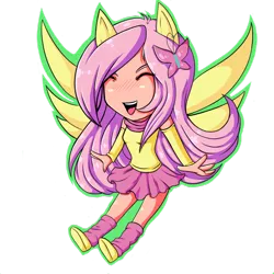 Size: 1024x1024 | Tagged: safe, artist:theimaginaryking, derpibooru import, fluttershy, human, equestria girls, eyes closed, female, humanized, open mouth, ponied up, simple background, solo, transparent background, winged humanization, wings, yay