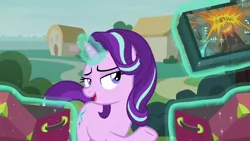 Size: 1280x720 | Tagged: safe, derpibooru import, screencap, starlight glimmer, pony, unicorn, road to friendship, board game, dragon pit, female, lidded eyes, mare, solo
