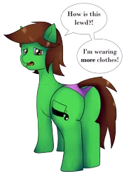 Size: 999x1408 | Tagged: suggestive, artist:undermrph, derpibooru import, oc, oc:chrisgotjar, unofficial characters only, earth pony, pony, clothes, crossdressing, dock, male, open mouth, panties, plot, simple background, solo, stallion, transparent background, underwear