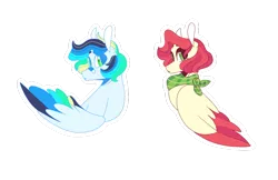 Size: 1024x663 | Tagged: safe, artist:conspiracyadopts, derpibooru import, oc, unofficial characters only, pegasus, pony, adoptable, bandaid, clothes, colored wings, colored wingtips, duo, multicolored wings, offspring, parent:big macintosh, parent:fluttershy, parent:rainbow dash, parent:soarin', parents:fluttermac, parents:soarindash, scarf, simple background, transparent background