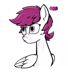 Size: 890x1000 | Tagged: safe, artist:hc0, derpibooru import, scootaloo, pony, bust, partial color, portrait, solo