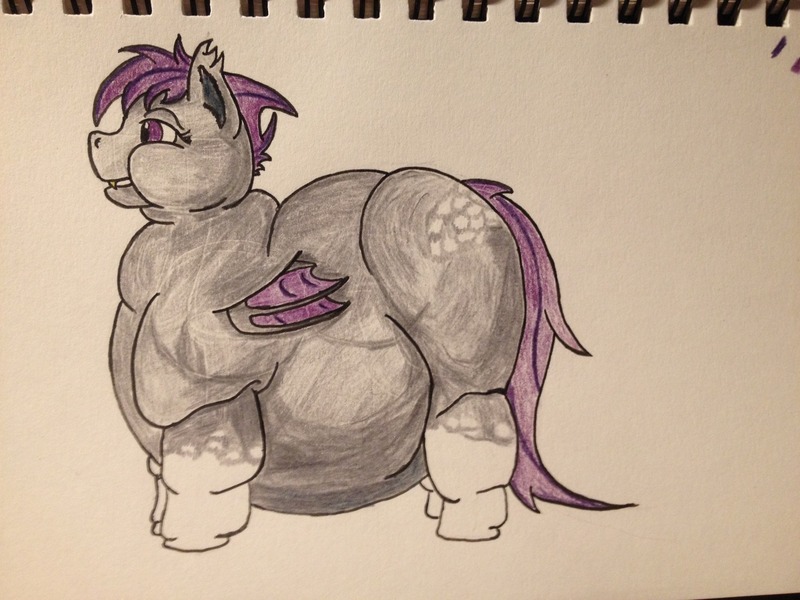 Size: 1280x960 | Tagged: questionable, artist:thewindking, derpibooru import, oc, oc:midnight blossom, unofficial characters only, bat pony, bat pony oc, belly, bingo wings, butt freckles, chubby cheeks, double chin, fat, female, freckles, impossibly large belly, large butt, morbidly obese, obese, socks (coat marking), solo, solo female, traditional art