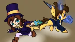 Size: 2732x1536 | Tagged: safe, artist:spheedc, derpibooru import, oc, oc:dream chaser, pony, unicorn, a hat in time, cape, clothes, cute, digital art, hat, hat kid, jacket, male, simple background, stallion, top hat, umbrella