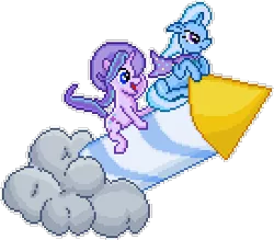 Size: 274x240 | Tagged: safe, artist:8-bitbrony, derpibooru import, starlight glimmer, trixie, pony, unicorn, pixel art, rocket, simple background, toy interpretation, transparent background, trixie's rocket