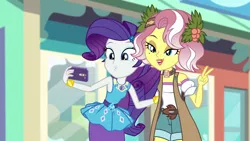 Size: 1920x1080 | Tagged: safe, derpibooru import, screencap, rarity, vignette valencia, equestria girls, equestria girls series, rollercoaster of friendship, beauty mark, bracelet, duckface, duo, duo female, female, geode of shielding, jewelry, me my selfie and i, mobile phone, phone, selfie, smartphone