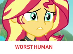 Size: 1280x954 | Tagged: safe, derpibooru import, edit, edited screencap, screencap, sunset shimmer, equestria girls, equestria girls series, forgotten friendship, abuse, background pony strikes again, downvote bait, shimmerbuse, worst human, x is worst x