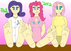 Size: 4375x3125 | Tagged: 1000 hours in ms paint, artist:b-cacto, barefoot, breasts, colored, cursed image, derpibooru import, feet, fetish, fluttershy, foot fetish, foot focus, human, humanized, light skin, pinkie pie, quality, rarity, soles, suggestive