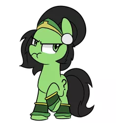 Size: 983x1035 | Tagged: safe, artist:lance, derpibooru import, oc, oc:anonfilly, clothes, cosplay, costume, female, filly, simple background, solo, toph bei fong, white background