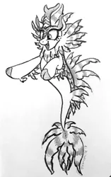 Size: 2165x3454 | Tagged: artist:selenophile, autumn blaze, cute, derpibooru import, excited, grayscale, kirin, lionfish, monochrome, safe, seaponified, seapony autumn blaze, seapony (g4), simple background, solo, sounds of silence, species swap, traditional art, white background