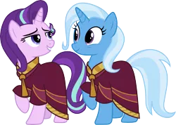 Size: 4202x3000 | Tagged: safe, artist:cloudyglow, derpibooru import, starlight glimmer, trixie, pony, unicorn, road to friendship, duo, female, mare, raised hoof, robes, simple background, smiling, transparent background, vector