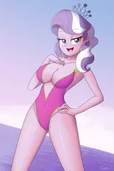 Size: 845x1267 | Tagged: suggestive, artist:zelc-face, derpibooru import, diamond tiara, equestria girls, absolute cleavage, adorasexy, beach babe, bedroom eyes, bicolor swimsuit, big breasts, breasts, busty diamond tiara, cleavage, clothes, cute, diamondbetes, female, jewelry, necklace, nudity, older, older diamond tiara, one-piece swimsuit, open-back swimsuit, pink swimsuit, sexy, socks, solo, solo female, swimsuit, thighs, underass, zelc-face's swimsuits