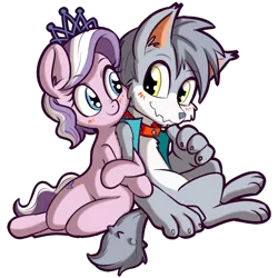 Size: 512x512 | Tagged: safe, artist:anibaruthecat, derpibooru import, diamond tiara, oc, oc:blaze, diamond dog, earth pony, pony, blazetiara, blushing, canon x oc, female, filly, simple background, transparent background