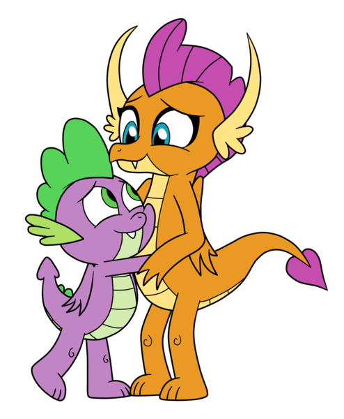 Size: 1321x1606 | Tagged: safe, artist:eagc7, derpibooru import, smolder, spike, dragon, season 8, baby, baby dragon, blue eyes, cute, dragoness, duo, fangs, female, folded wings, green eyes, hug, looking at each other, male, shipping, simple background, smiling, smolderbetes, spikabetes, spolder, straight, transparent background, winged spike, wings