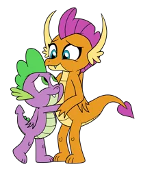 Size: 1321x1606 | Tagged: safe, artist:eagc7, derpibooru import, smolder, spike, dragon, season 8, baby, baby dragon, blue eyes, cute, dragoness, duo, fangs, female, folded wings, green eyes, hug, looking at each other, male, shipping, simple background, smiling, smolderbetes, spikabetes, spolder, straight, transparent background, winged spike, wings