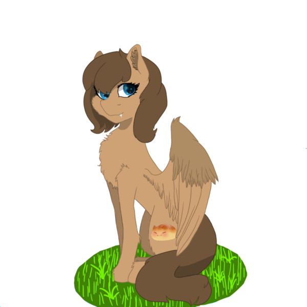 Size: 894x894 | Tagged: safe, artist:dannimation, derpibooru import, oc, oc:danipie, unofficial characters only, pegasus, pony, blue eyes, fangs, female, grass, looking at you, mare, simple background, sitting, smiling, solo, transparent background