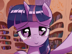 Size: 560x420 | Tagged: safe, artist:jeremywithlove, derpibooru import, twilight sparkle, pony, unicorn, adorable face, animated, blinking, bronybait, cute, female, golden oaks library, heart eyes, looking at you, mare, solo, twiabetes, weapons-grade cute, wingding eyes