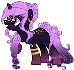 Size: 1230x1160 | Tagged: safe, artist:gihhbloonde, artist:pegasski, derpibooru import, oc, unofficial characters only, pony, unicorn, base used, bracelet, braid, clothes, ear piercing, earring, eyelashes, female, horn, image, jewelry, mare, piercing, png, simple background, smiling, solo, tattoo, transparent background, unicorn oc