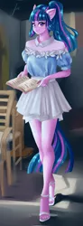 Size: 992x2700 | Tagged: ambiguous facial structure, anthro, artist:xjenn9, beautiful, book, clothes, derpibooru import, female, high heels, legs, looking at you, plantigrade anthro, ponytail, safe, sandals, shoes, skirt, smiling, twilight sparkle