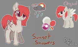 Size: 2000x1200 | Tagged: safe, artist:astelianstudio, derpibooru import, oc, oc:sunset showers, unofficial characters only, pegasus, pony, base used, cloud, cutie mark, female, mane, mare, raincloud, reference sheet, smiling, solo, sun, tail, wings