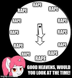 Size: 300x326 | Tagged: semi-grimdark, suggestive, artist:zippysqrl, derpibooru import, edit, oc, oc:crimson prose, unofficial characters only, pony, unicorn, clock, imminent rape, imminent sex, implied rape, just look at the time, meme, vulgar