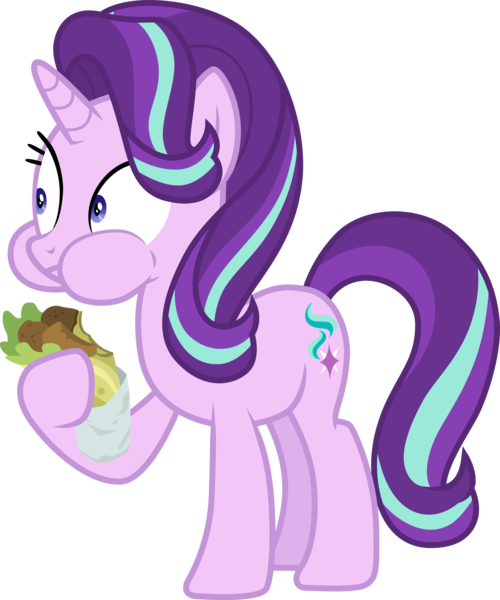 Size: 3000x3598 | Tagged: safe, artist:cloudyglow, derpibooru import, starlight glimmer, pony, unicorn, road to friendship, .ai available, eating, falafel, female, food, mare, puffy cheeks, simple background, solo, transparent background, vector, wide eyes