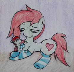 Size: 2351x2296 | Tagged: artist:cloudsky14, clothes, cute, derpibooru import, female, male, mother and son, not canon to oc, oc, oc:jaiden, oc:ponepony, safe, socks, striped socks, traditional art, unofficial characters only