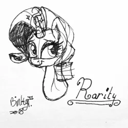 Size: 1698x1699 | Tagged: safe, artist:binkyt11, derpibooru import, rarity, pony, unicorn, bust, female, magic, mare, monochrome, solo, traditional art