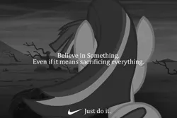 Size: 800x534 | Tagged: safe, derpibooru import, edit, edited screencap, screencap, starlight glimmer, pony, unicorn, the cutie re-mark, alternate timeline, ashlands timeline, barren, believe in something, black and white, female, grayscale, implied genocide, just do it, mare, meme, monochrome, nike, post-apocalyptic, solo, wasteland