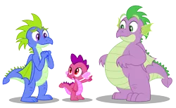 Size: 6366x3925 | Tagged: adult, adult spike, artist:aleximusprime, brother and sister, derpibooru import, dragon, dragon oc, fat spike, female, male, meeting, oc, oc:penny the dragon, oc:percy the dragon, older, older spike, safe, show accurate, siblings, simple background, spike, transparent background, winged spike