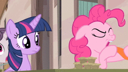 Size: 1920x1080 | Tagged: safe, derpibooru import, screencap, pinkie pie, sugar belle, twilight sparkle, twilight sparkle (alicorn), alicorn, season 5, the cutie map, animated, come inside, context is for the weak, double entendre, female, food, mare, muffin, out of context, sound, surprised, tongue out, webm