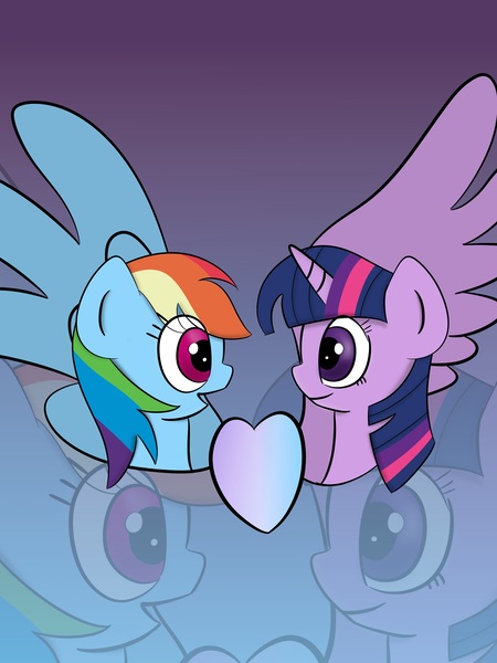 Size: 3096x4128 | Tagged: safe, artist:asymmetricalknot, deleted from derpibooru, derpibooru import, rainbow dash, twilight sparkle, twilight sparkle (alicorn), alicorn, pegasus, pony, bust, female, heart, lesbian, mare, open mouth, shipping, twidash, zoom layer