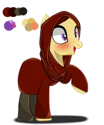 Size: 817x977 | Tagged: safe, artist:mlppunkgirl-kun, derpibooru import, oc, unofficial characters only, adoptable, blushing, clothes, female, hijab, islam, mare, pants, simple background, smiling, solo, transparent background