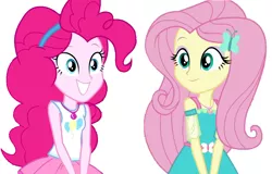 Size: 1000x640 | Tagged: safe, derpibooru import, fluttershy, pinkie pie, equestria girls, equestria girls series, cropped, geode of fauna, geode of sugar bombs, out of context, smiling