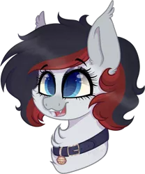 Size: 915x1098 | Tagged: safe, artist:_spacemonkeyz_, derpibooru import, oc, oc:constance, unofficial characters only, bat pony, pony, bell, bell collar, bust, collar, female, mare, portrait, simple background, solo, transparent background