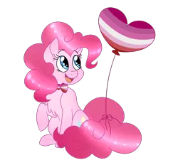 Size: 3457x3205 | Tagged: safe, artist:dippindott, derpibooru import, pinkie pie, earth pony, pony, balloon, bowtie, female, high res, lesbian pride flag, mare, pride, pride flag, simple background, sitting, transparent background