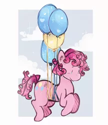 Size: 862x1000 | Tagged: safe, artist:mikenlos, derpibooru import, pinkie pie, pony, balloon, floating, solo, then watch her balloons lift her up to the sky