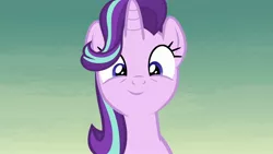 Size: 1920x1080 | Tagged: safe, derpibooru import, edit, edited screencap, screencap, starlight glimmer, pony, unicorn, road to friendship, cute, female, glimmerbetes, inverted mouth, looking down, mare, smiling, solo