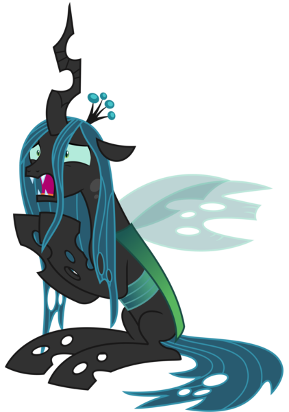 Size: 2203x3131 | Tagged: artist:sketchmcreations, changeling, changeling queen, cute, cutealis, derpibooru import, disguise, disguised changeling, distraught, female, freaking out, high res, ocellus, out of context, queen chrysalis, raised hoof, safe, scared, screaming, simple background, sitting, solo, transparent background, vector, what lies beneath, why