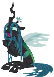 Size: 2203x3131 | Tagged: artist:sketchmcreations, changeling, changeling queen, cute, cutealis, derpibooru import, disguise, disguised changeling, distraught, female, freaking out, high res, ocellus, out of context, queen chrysalis, raised hoof, safe, scared, screaming, simple background, sitting, solo, transparent background, vector, what lies beneath, why