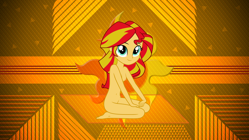Size: 3840x2160 | Tagged: questionable, artist:laszlvfx, artist:parclytaxel, artist:sasusumasu, derpibooru import, sunset shimmer, equestria girls, areola, barefoot, breasts, casual nudity, cutie mark, feet, female, image, kneeling, nipples, nudity, png, show accurate, show accurate porn, small breasts, smiling, solo, solo female, wallpaper, wallpaper for the fearless