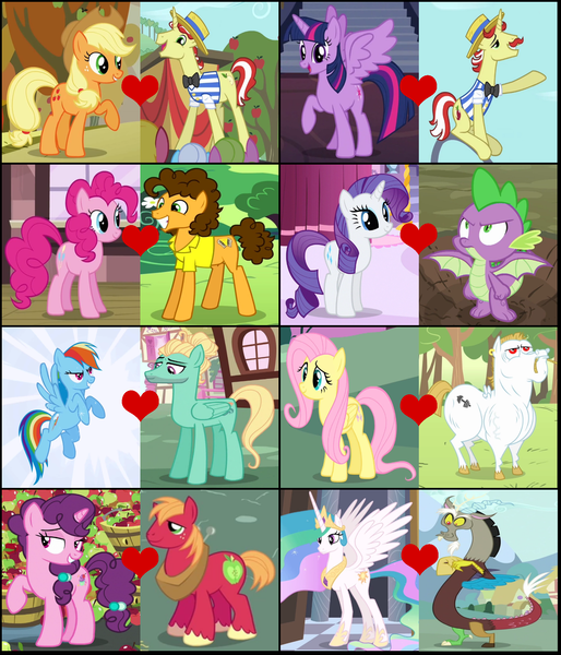 Size: 1500x1752 | Tagged: safe, artist:3d4d, derpibooru import, applejack, big macintosh, bulk biceps, cheese sandwich, discord, flam, flim, fluttershy, pinkie pie, princess celestia, rainbow dash, rarity, spike, sugar belle, twilight sparkle, twilight sparkle (alicorn), zephyr breeze, alicorn, cheesepie, dislestia, female, flimjack, flutterbulk, male, mane seven, mane six, shipping, shipping domino, sparity, straight, sugarmac, twiflam, zephdash