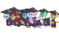 Size: 1280x720 | Tagged: safe, derpibooru import, edit, edited screencap, editor:lonely fanboy48, screencap, gallus, ocellus, sandbar, silverstream, smolder, yona, changedling, changeling, classical hippogriff, dragon, earth pony, gryphon, hippogriff, pony, yak, school raze, background removed, bow, clothes, cloven hooves, colored hooves, cute, diaocelles, diastreamies, disappointed, dragoness, female, gallabetes, graduation, hair bow, jewelry, male, monkey swings, necklace, sandabetes, simple background, smolderbetes, student six, teenager, transparent background, yonadorable