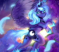 Size: 900x797 | Tagged: alicorn, artist:rayadra, dead source, derpibooru import, female, looking at you, mare, princess luna, safe, solo, watermark